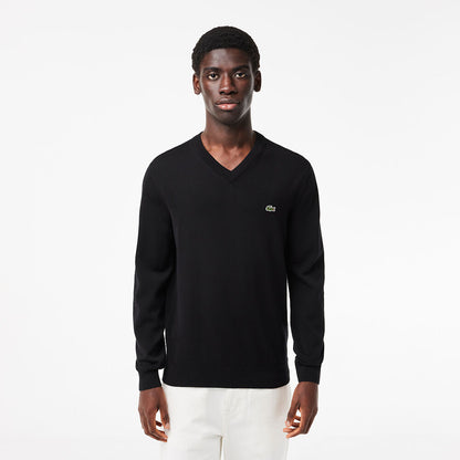 Men's V-neck Organic Cotton Sweater-Black