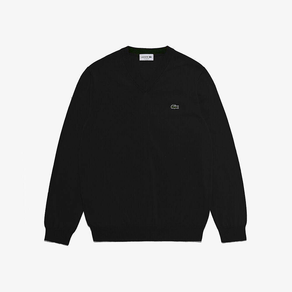 Men's V-neck Organic Cotton Sweater-Black