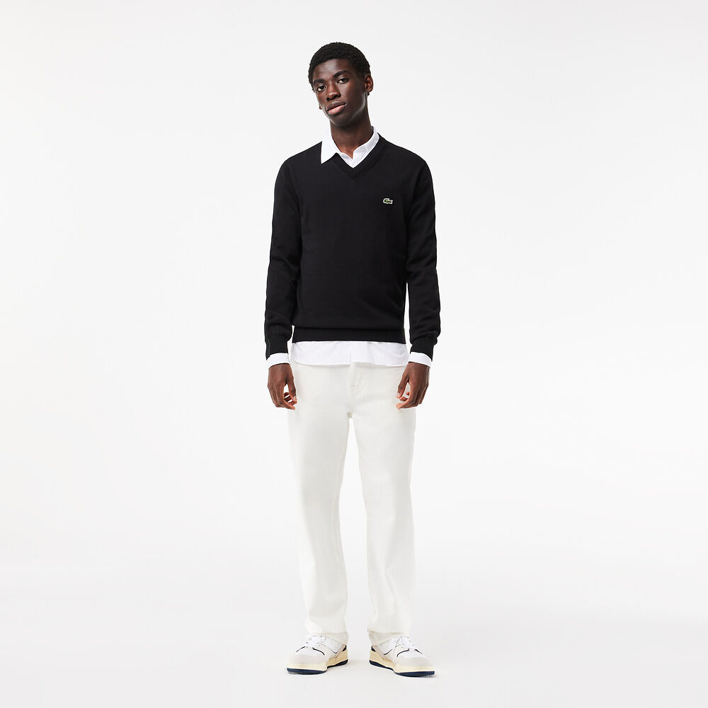 Men's V-neck Organic Cotton Sweater-Black