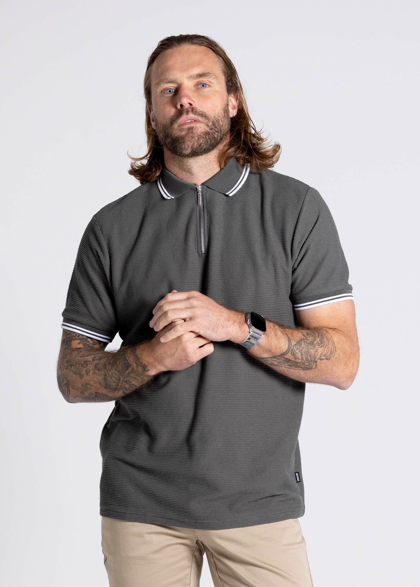 HEATH - ZIP POLO KHAKI