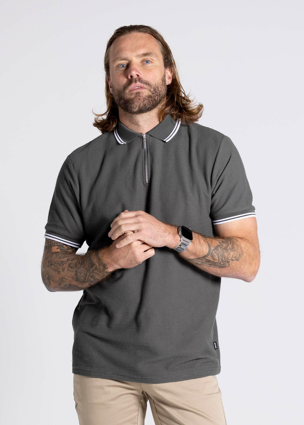 HEATH - ZIP POLO KHAKI