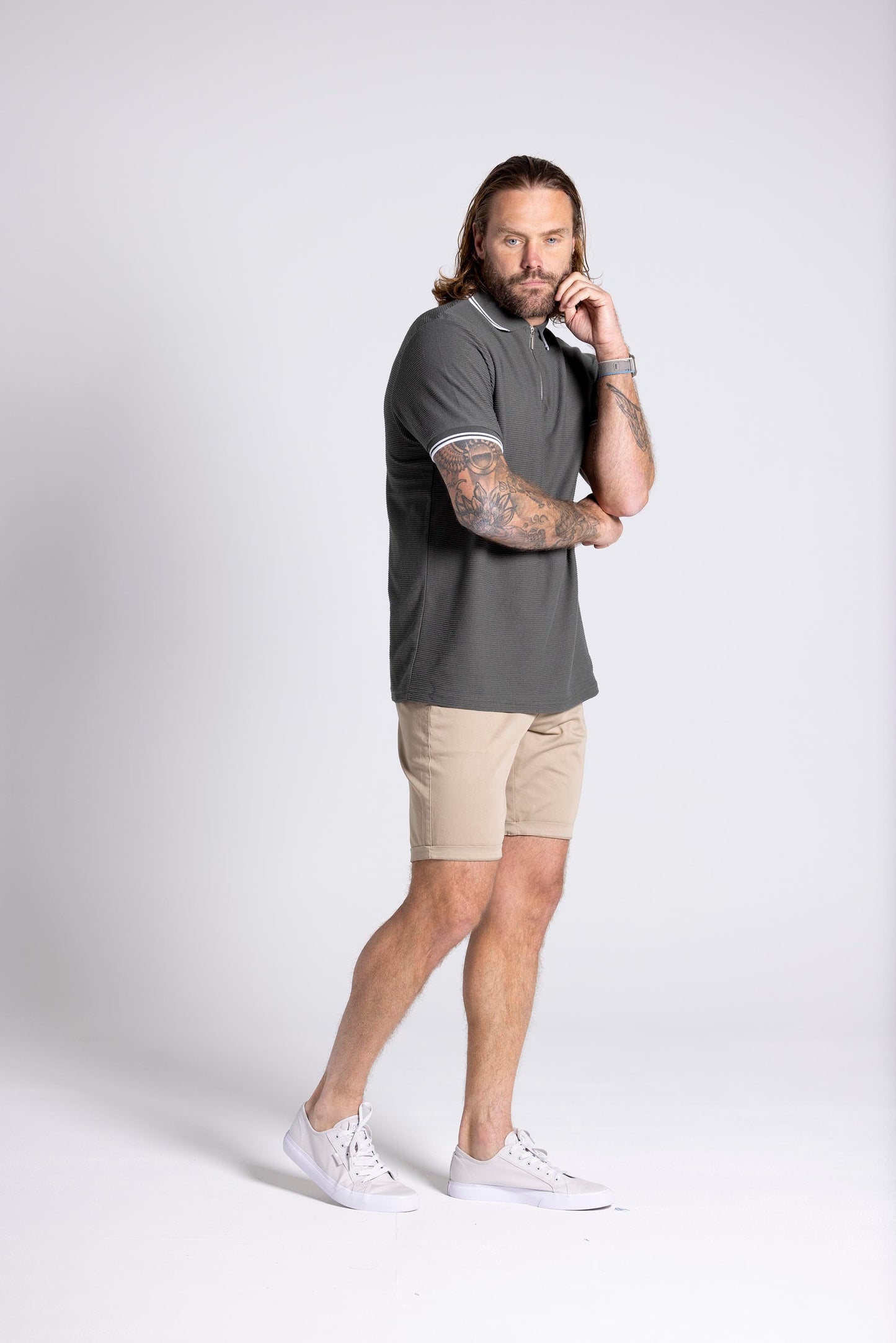 HEATH - ZIP POLO KHAKI