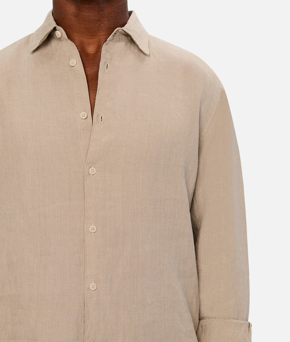 The St Martins Long Sleeve Linen Shirt - Moss
