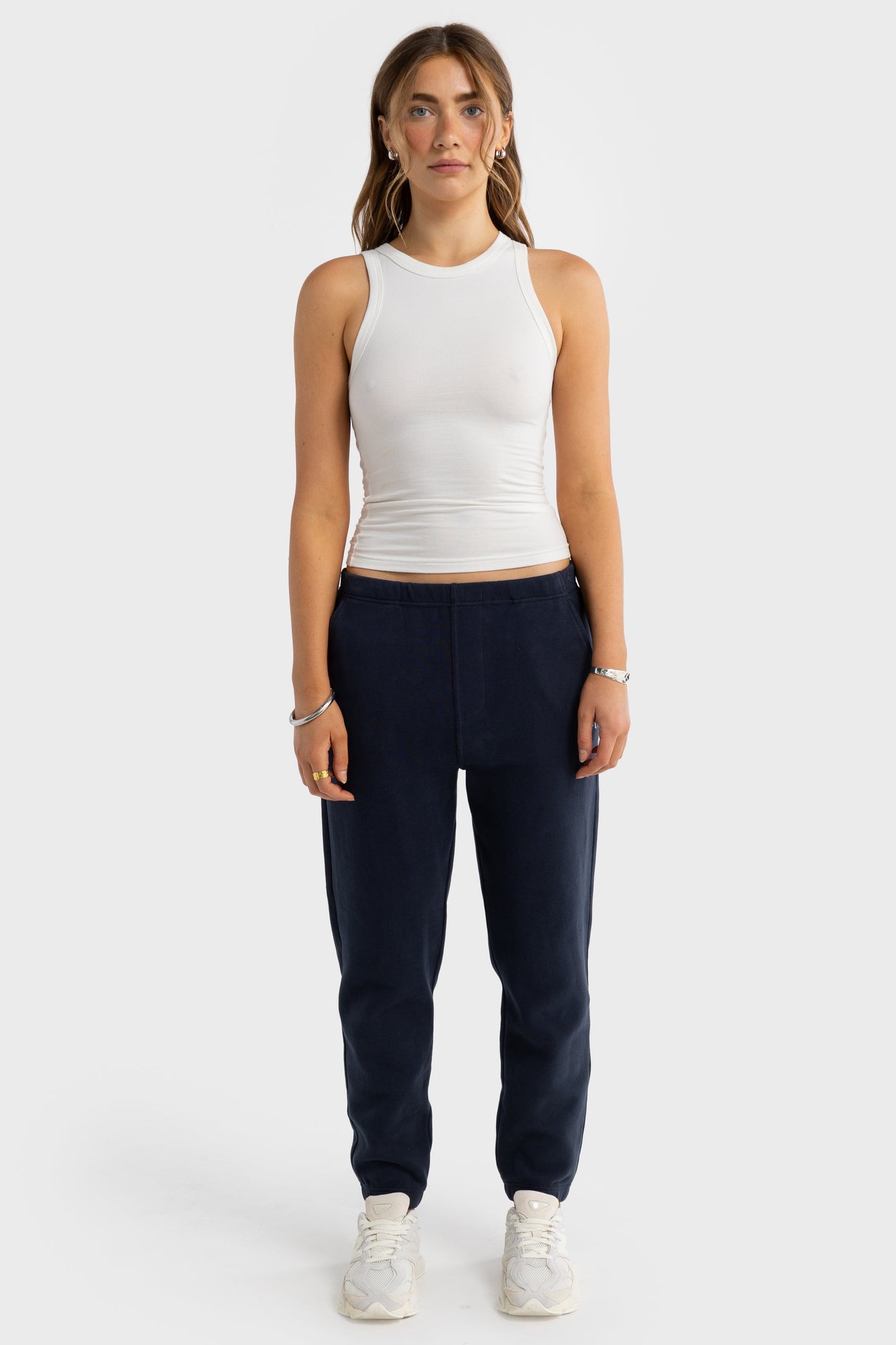 Ava Monogram Elastic Hem Pants Navy