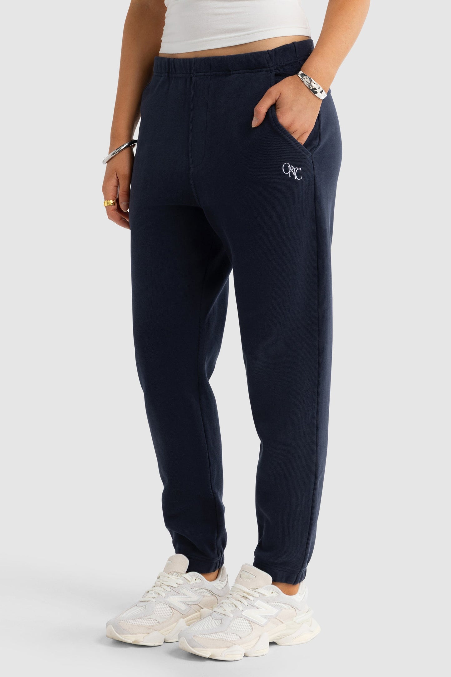 Ava Monogram Elastic Hem Pants Navy