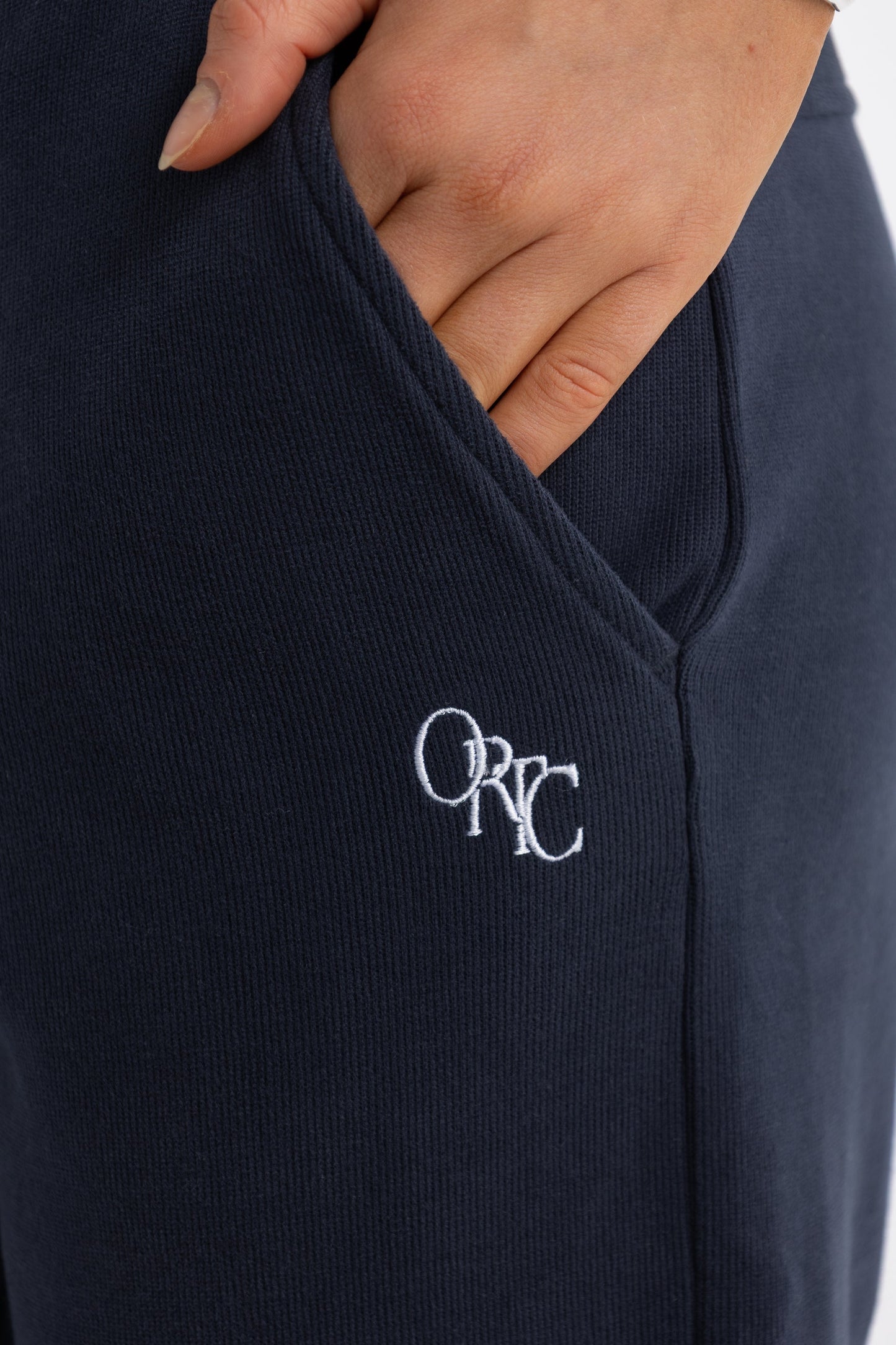 Ava Monogram Elastic Hem Pants Navy