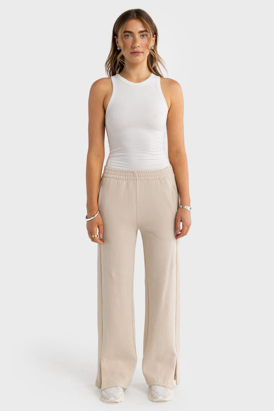 Ava Monogram Zip Hem Pant Bone