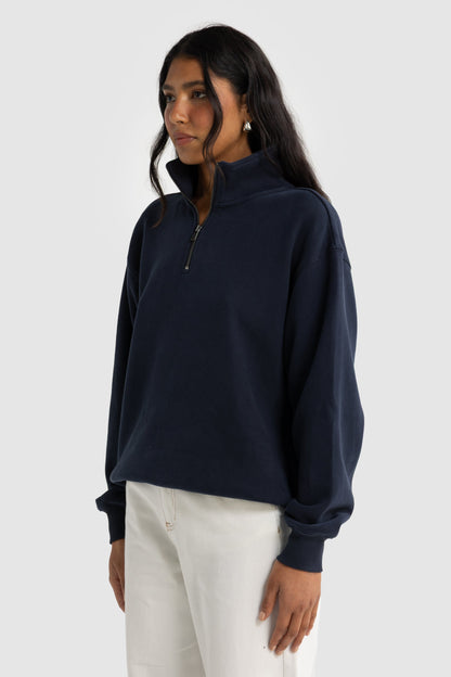 Ava Ribbed Quarter Zip Navy