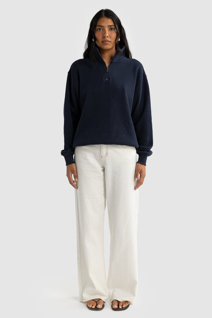 Ava Ribbed Quarter Zip Navy