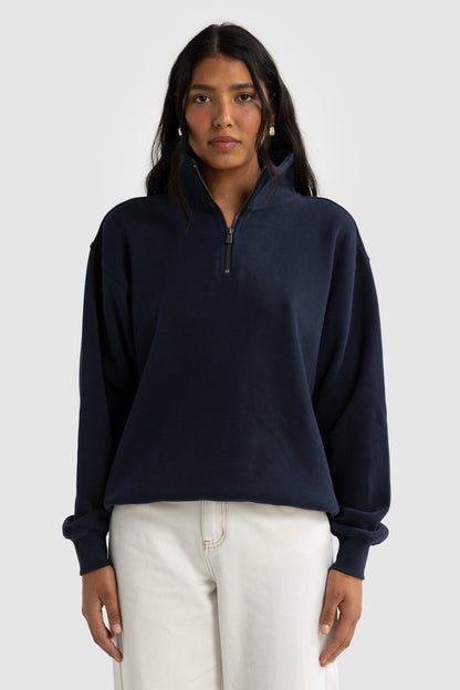 Ava Ribbed Quarter Zip Navy