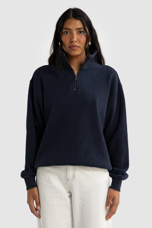 Ava Ribbed Quarter Zip Navy