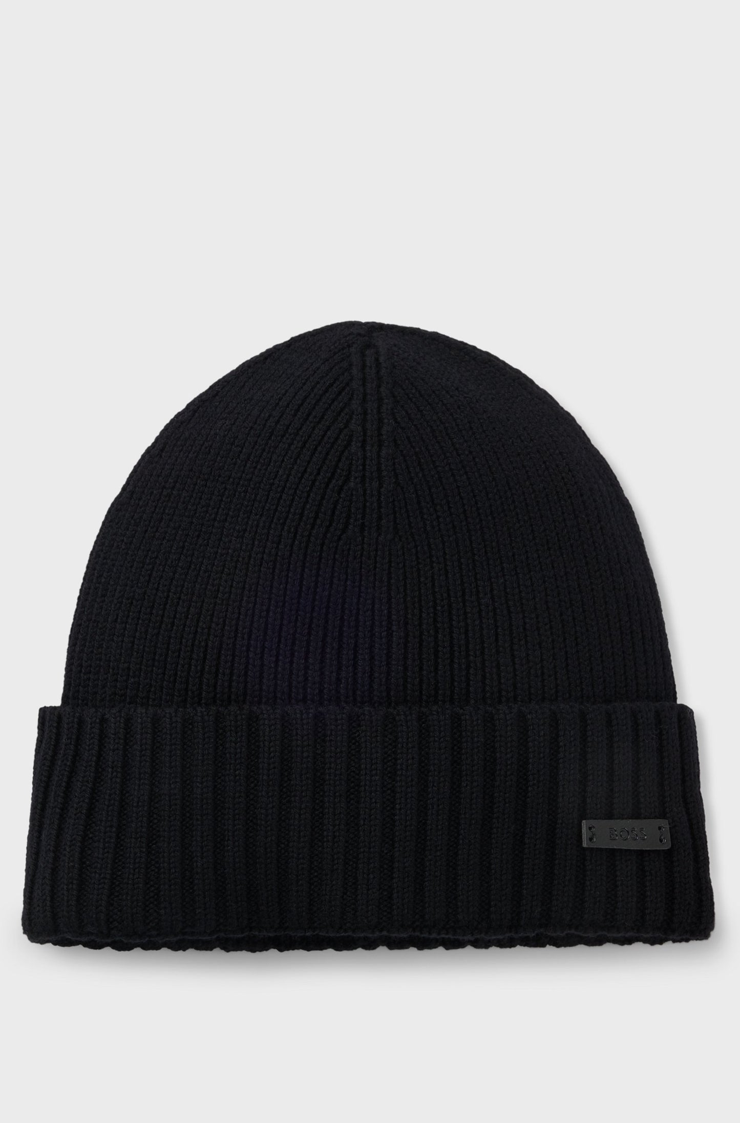 Rib-knit virgin-wool beanie with logo plaque