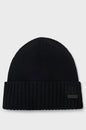 Rib-knit virgin-wool beanie with logo plaque