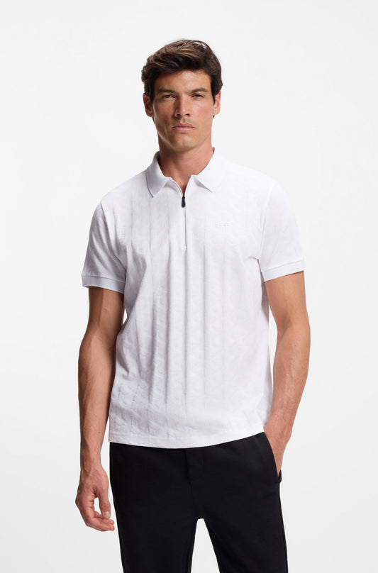 Mercerised-cotton polo shirt with jacquard pattern