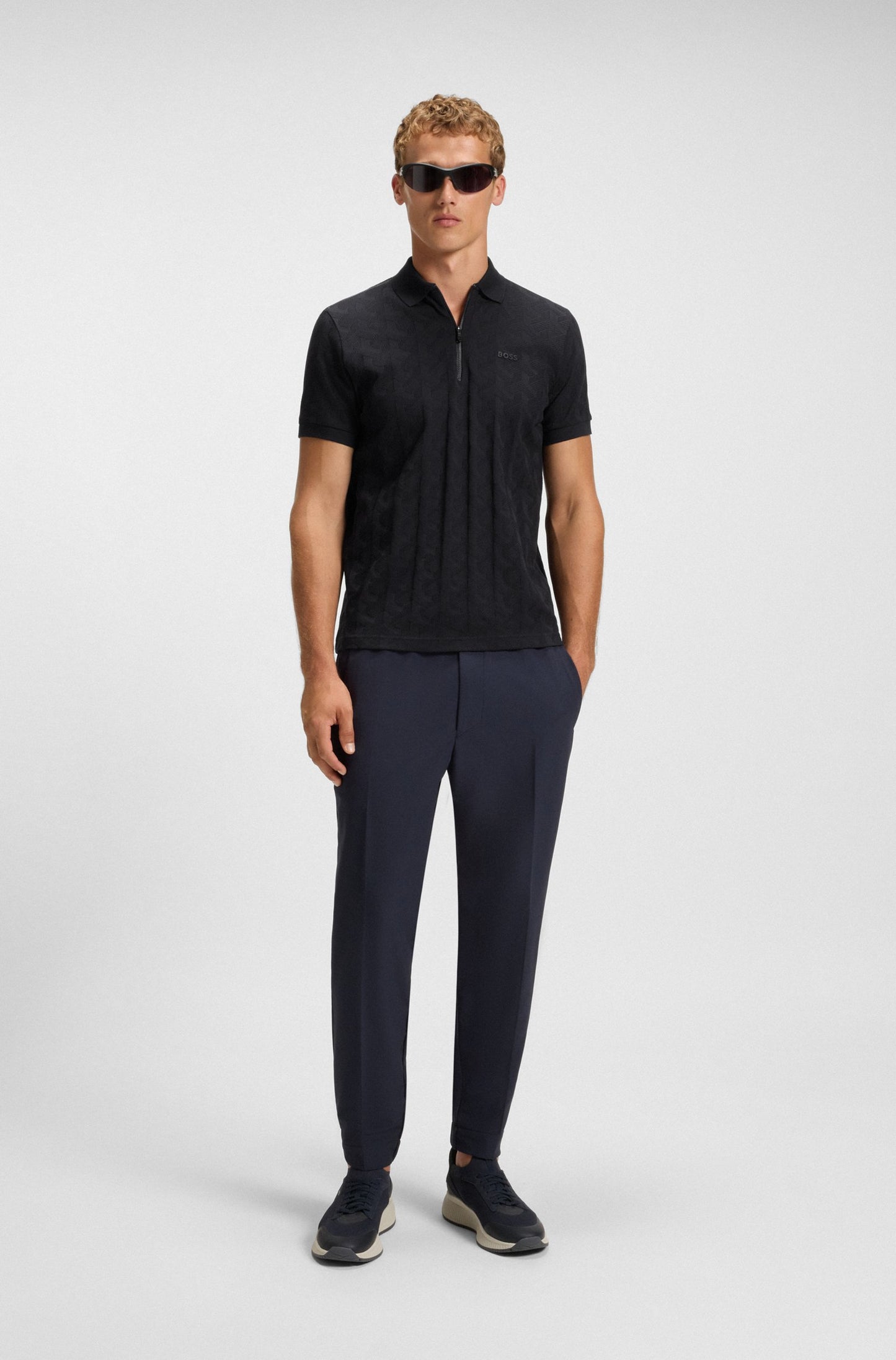 Mercerised-cotton polo shirt with jacquard pattern