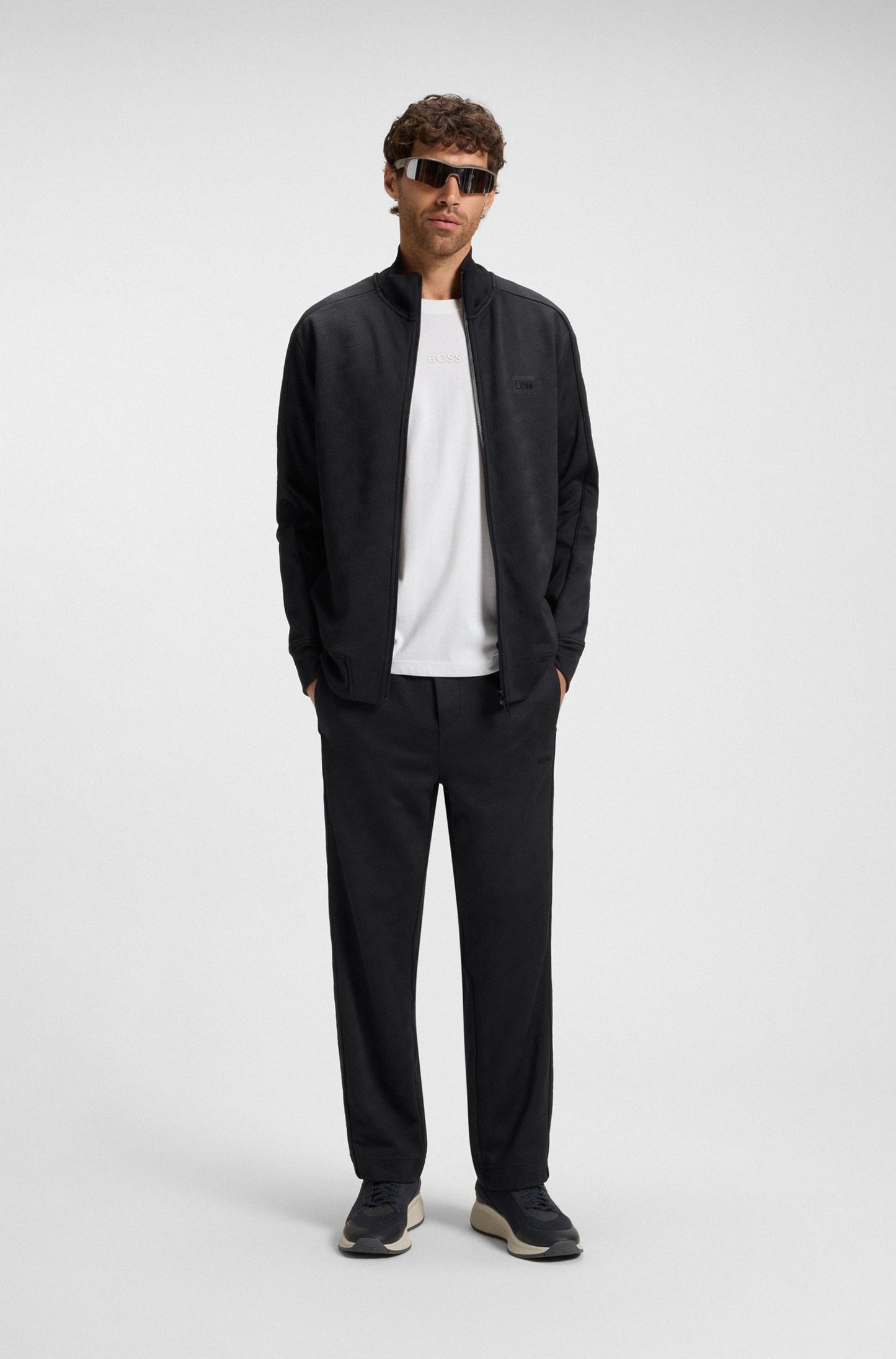 Regular-fit zip-up sweatshirt with quilted jacquard
