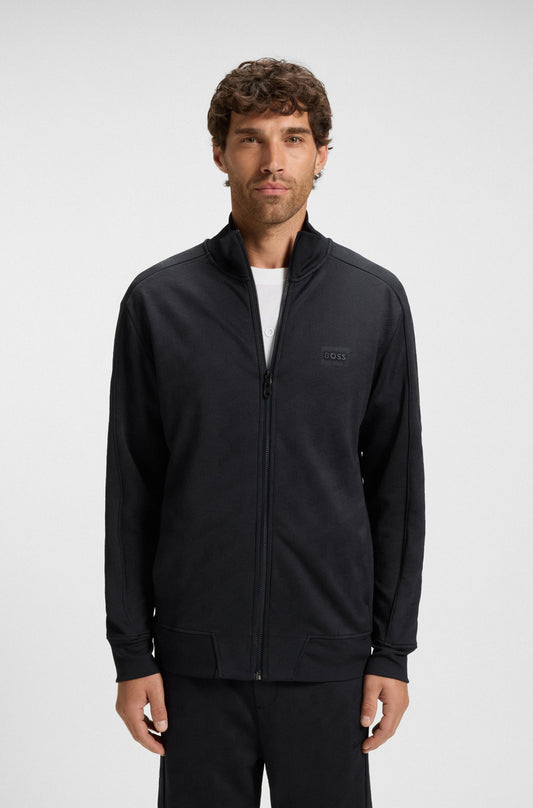 Regular-fit zip-up sweatshirt with quilted jacquard